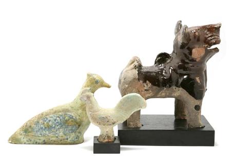 Lot image - Group of Three Chinese Glazed Pottery Figures of Animals