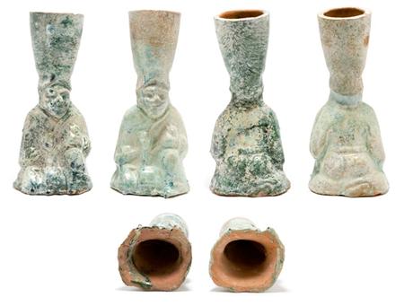 Lot image - Pair of Chinese Green Glazed Pottery Oil Lamps