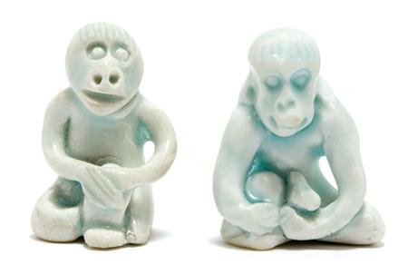 Lot image - Pair of Chinese Celadon Glazed Stoneware Models of Monkeys