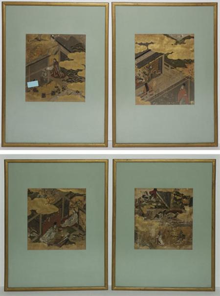 Lot image - Group of Four Framed Japanese Paintings from the Tales of Genji