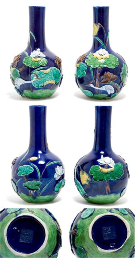 Lot image - Two Chinese Fahua Style Porcelain Vases