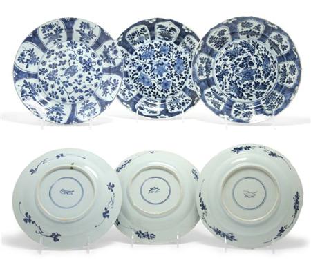 Lot image - Group of Three Chinese Blue and White Glazed Porcelain Dishes