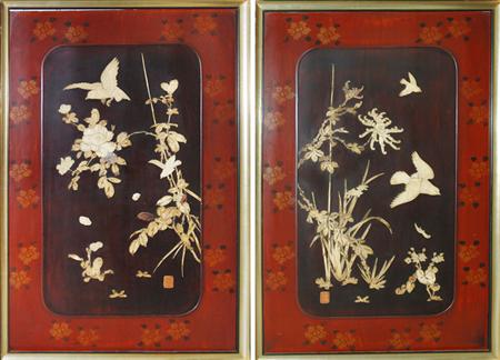 Lot image - Two Japanese Ivory and Lacquered Panels