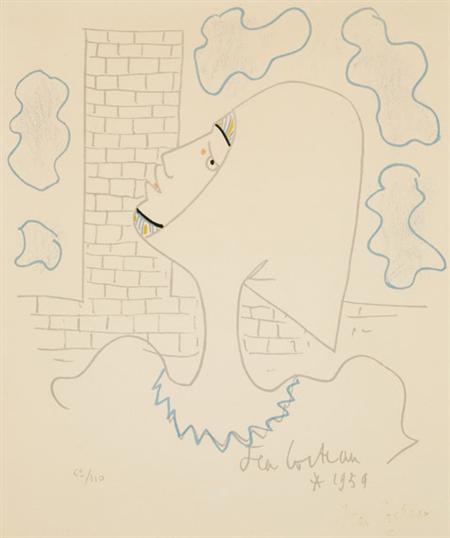 Lot image - Jean Cocteau [FIGURE IN PROFILE] Color lithograph
