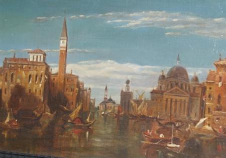 Lot image - Italian School Circa 1900 View of Venice with Boats before St. Marks Campanile