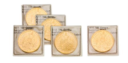Lot image - Austria, Five 100 Corona Gold
