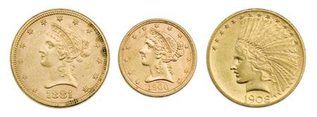 Lot image - Three Gold United States Coins
