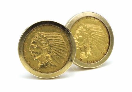 Lot image - Pair of 1914 $5 Indian Head Cufflinks