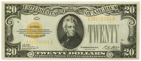 Lot image - $20 1928 Gold Certificate, Fr. 2402
