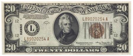 Lot image - $20 1934 A Hawaii Federal Reserve Note, Fr. 2305