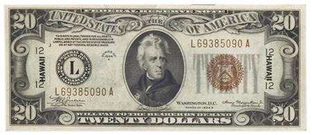 Lot image - $20 1934 A Hawaii Federal Reserve Note, Fr. 2305