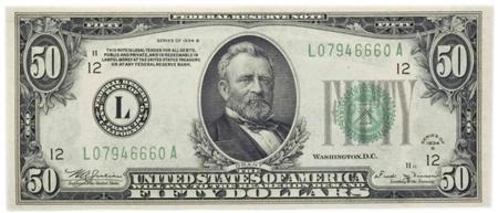Lot image - $50 1934 B Federal Reserve Mule, Fr. 2104-L
