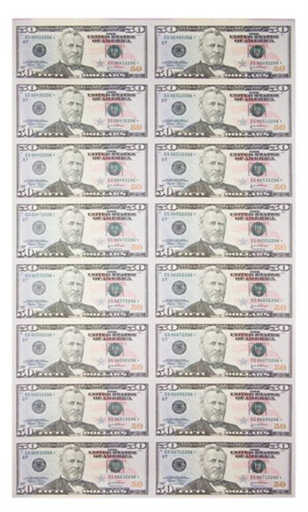 Lot image - $50 2004 Uncut Sheet of Sixteen STAR Notes