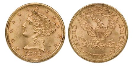 Lot image - 1892 $5 Liberty Head