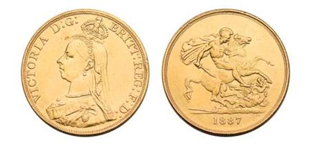 Lot image - Great Britain, 1887 5 Pounds, Fr. 390