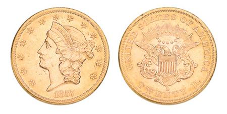 Lot image - 1857 S $20 Liberty Head