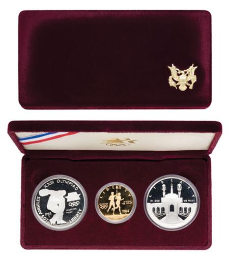 Lot image - 1984 Olympic Three-Coin Proof Set