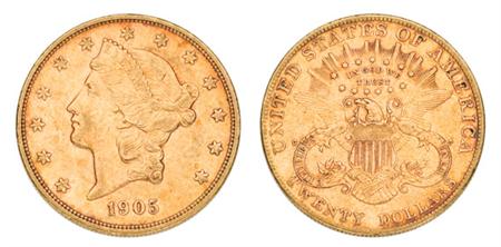 Lot image - 1905 $20 Liberty Head