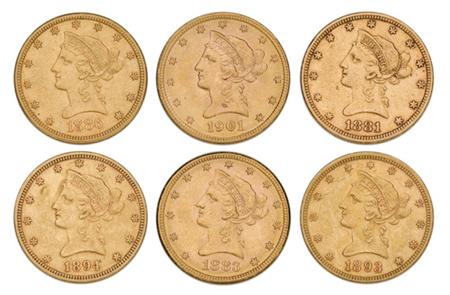 Lot image - $10 Liberty Head, Six Gold Coins