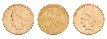 Lot image - $10 Indian, Three San Francisco Mint Coins