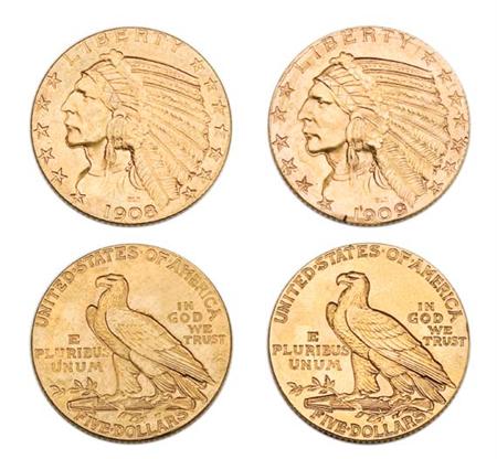Lot image - $5 Indian, Two Coins