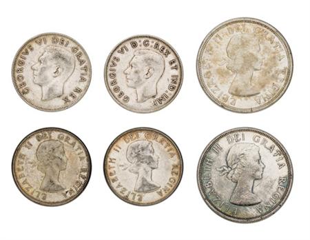 Lot image - Canada, Group of Dollars and Half-Dollars