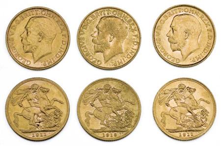 Lot image - Great Britain, George V Gold Sovereigns