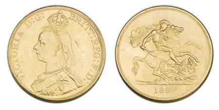 Lot image - Great Britain, 1887 5 Pounds, Fr. 390