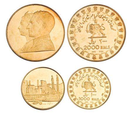 Lot image - Iran, 2500th Anniversary 1000 and 2000 Rials, Km 1191, 1192