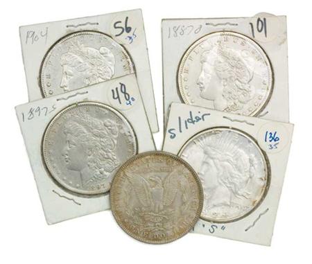 Lot image - Group of Morgan and Peace Dollars