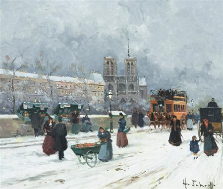 Lot image - Henri Alexis Schaeffer French, 1900-1975 Winter Along the Seine