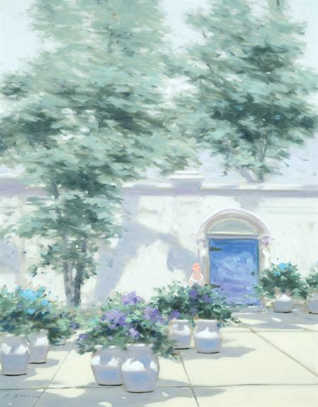 Lot image - Andre Gisson American/French, 1921-2003 Figure in a Sunlit Courtyard