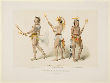 Lot image - Currier & Ives, publishers INDIAN BALL PLAYERS Hand-colored lithograph after George Catlin