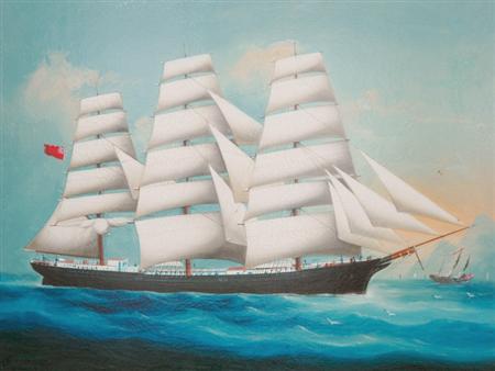 Lot image - Anglo-American School 19th/20th Century British Ship Kambira at Sea