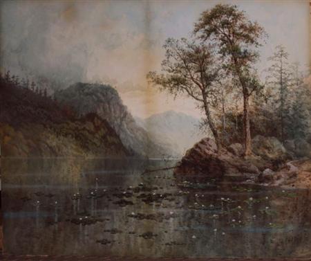 Lot image - Charles H. Chapin American, 1830-1889 Adirondack Scene with Waterlilies
