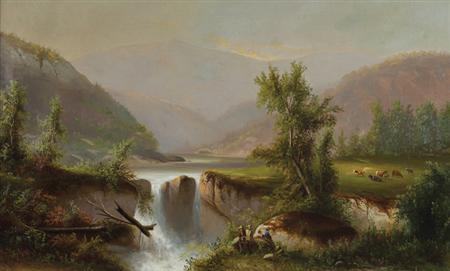 Lot image - Circle of William Frerichs Hudson River Valley with Waterfall