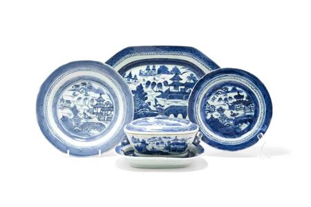 Lot image - Group of Canton Blue and White Porcelain Articles