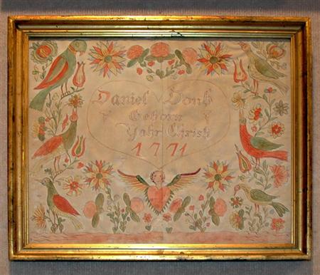 Lot image - Ink and Watercolor Pennsylvania Dutch School Fraktur Birth Certificate