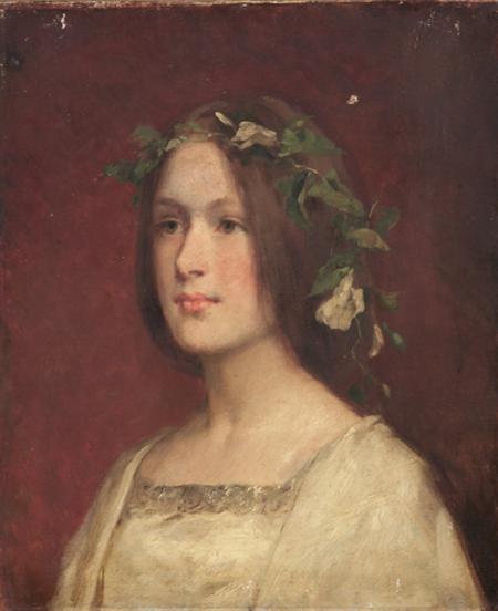 Lot image - Manner of Julian Alden Weir Portrait of a Young Woman with Ivy in her Hair