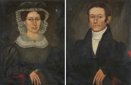 Lot image - Erastus Salisbury Field American, 1805-1900 Portrait of a Lady and Portrait of a Gentleman: