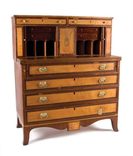 Lot image - Federal Style Satinwood Inlaid Mahogany Tambour Desk