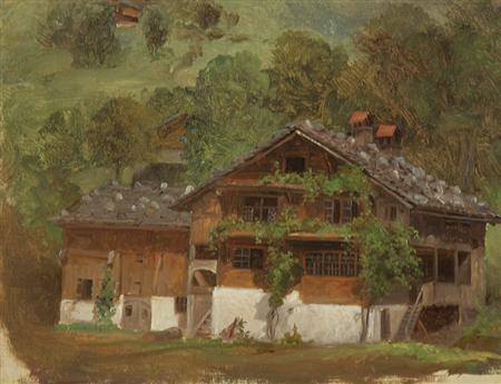 Lot image - German School 19th Century Bavarian Cottage