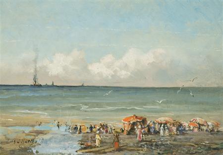 Lot image - Eugene Berthelon French, 1829-1914 Sur la Plage