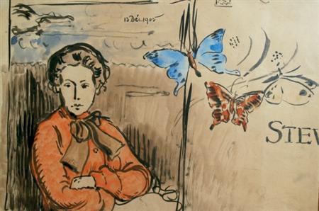 Lot image - Georges Lemmen Belgian, 1865-1916 Untitled (Woman with Butterflies), 1905