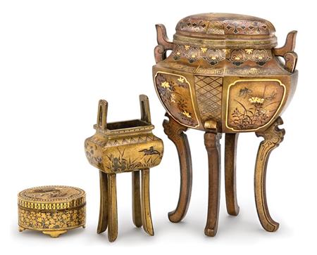 Lot image - Group of Three Japanese Mixed Metal Articles