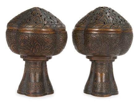 Lot image - Pair of Tibetan Style Bronze Censers