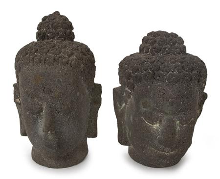 Lot image - Two Southeast Asian Lava Stone Heads of Buddha