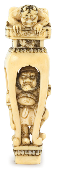 Lot image - Japanese Ivory Netsuke of Shoki and Oni