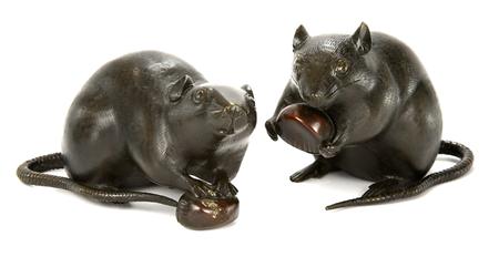 Lot image - Pair of Japanese Bronze Figures of Rats