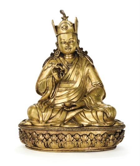 Lot image - Tibetan Gilt-Bronze Figure of Padmasambhava